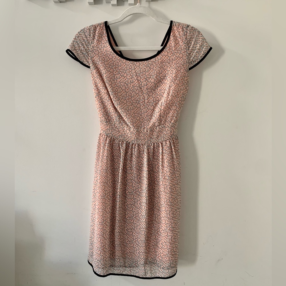 The Style - Pink Speckled Tea Dress with Tie Sash and Button Detail (Size Small)